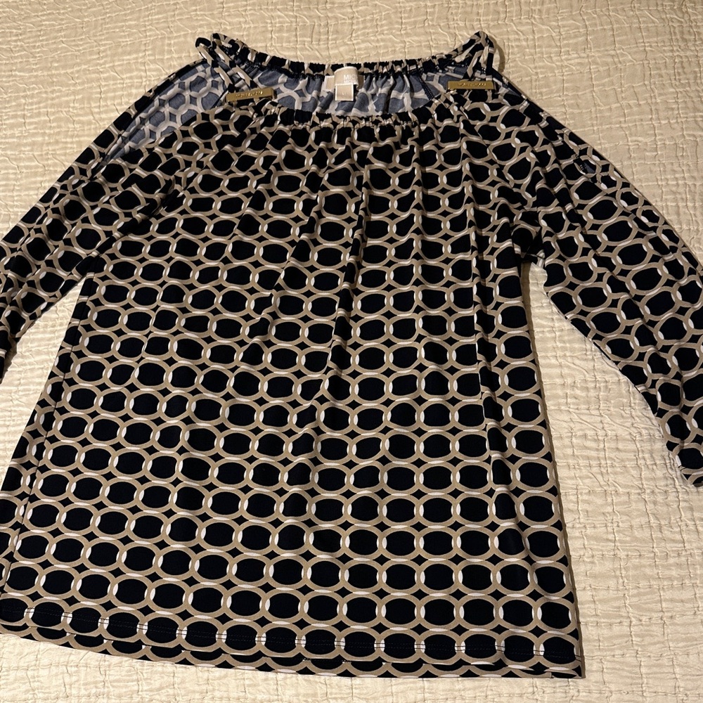 Michael Kors Black and Cream Geometric Blouse